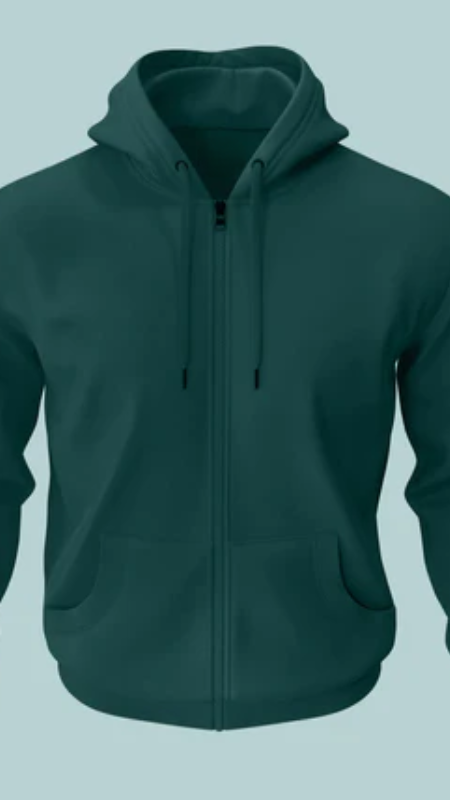 Classic Zipper Hoodie in Verdigris Blue