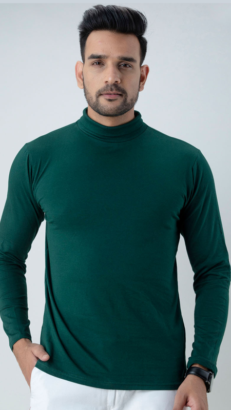 PLAIN-DARK-GREEN-HIGH-NECK-FULL-SLEEVES-T-SHIRT