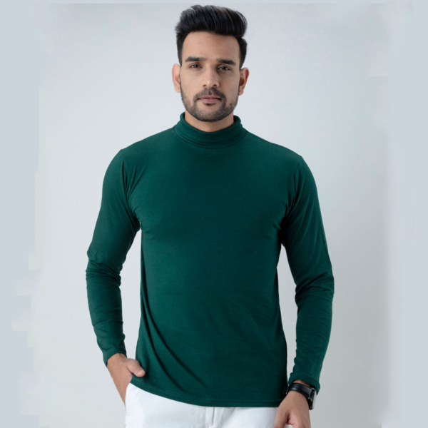 PLAIN-DARK-GREEN-HIGH-NECK-FULL-SLEEVES-T-SHIRT