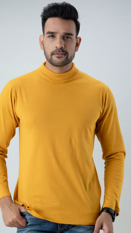 Plain-Mustard-High-Neck-Full-Sleeves-T-Shirt