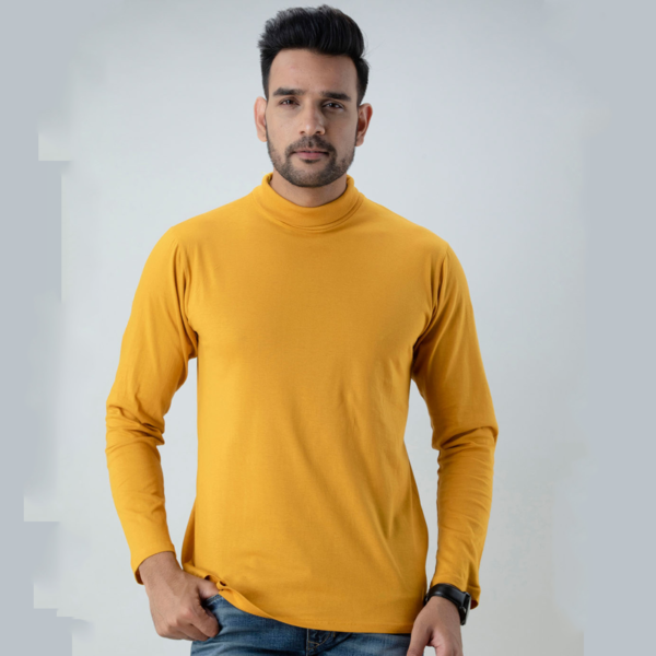 Plain-Mustard-High-Neck-Full-Sleeves-T-Shirt