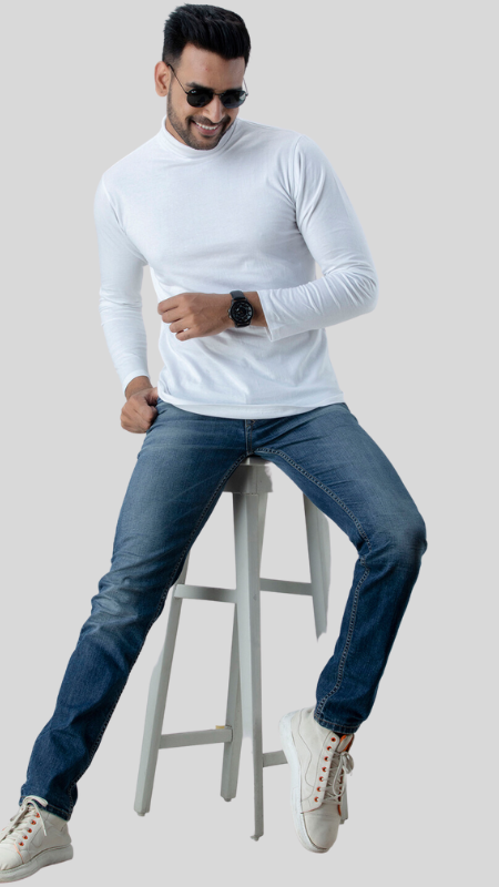 Elevate Your Look with the White High Neck Full Sleeves T