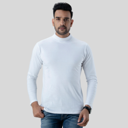 Plain White High Neck Full Sleeves T-Shirt