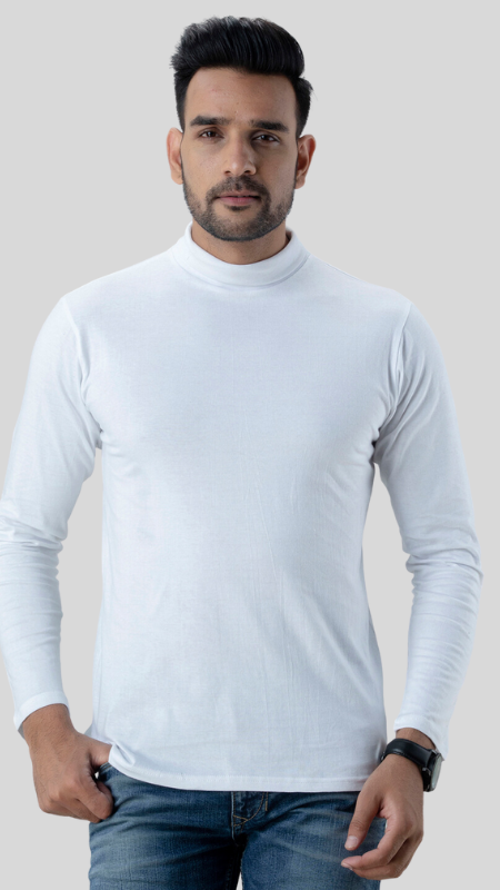 Plain White High Neck Full Sleeves T-Shirt